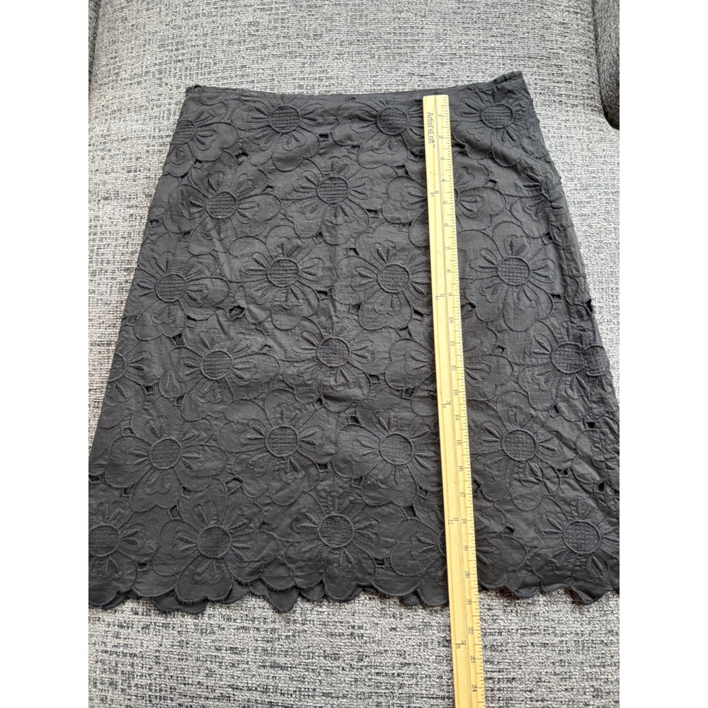 ISDA & CO‎ Black Floral Eyelet Cotton Mini Skirt Scalloped Hem Size 6